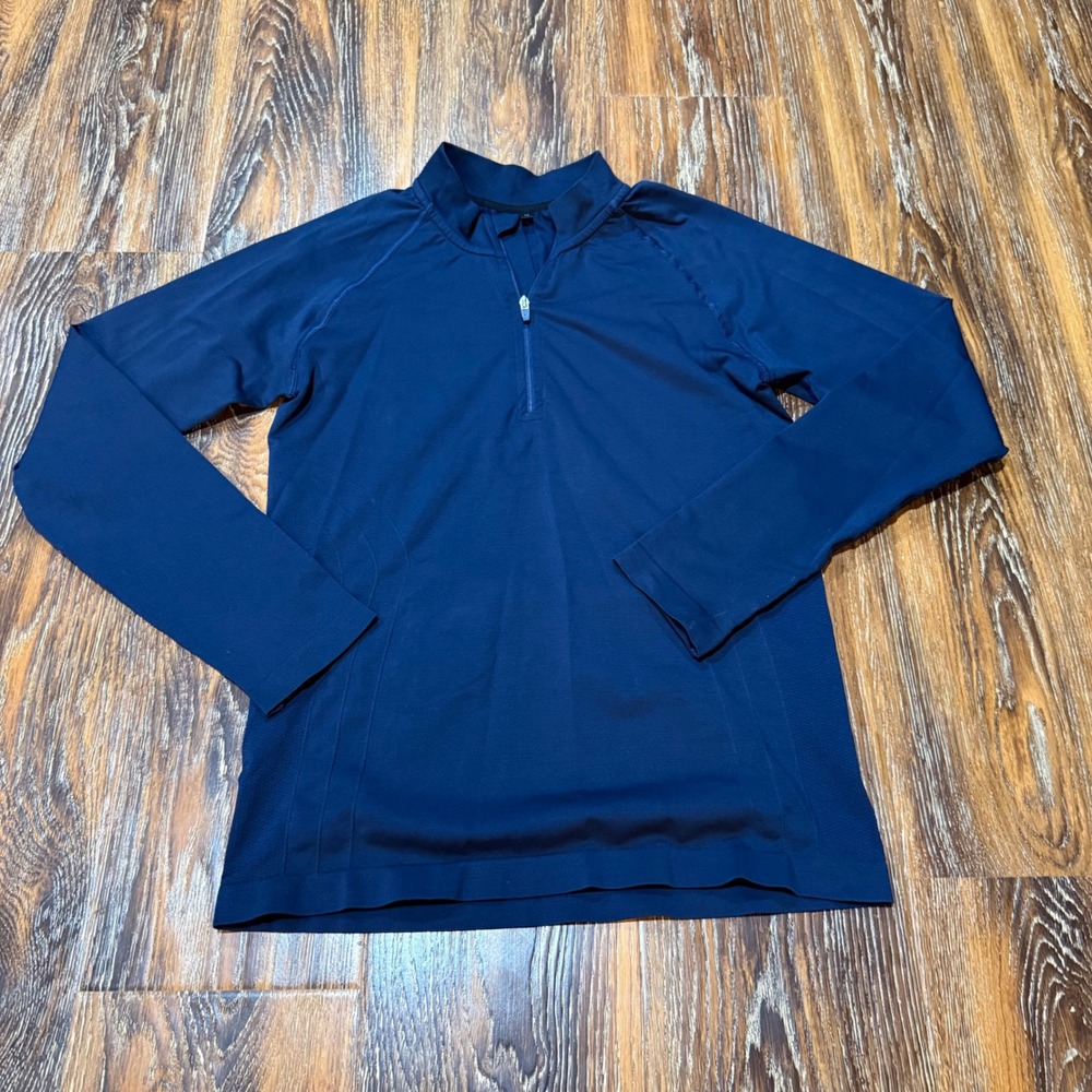 Alphalete Athletics Womens Navy Blue Quarter Zip Long Sleeve Pullover Size M Top